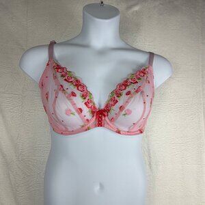 Bravissimo Bra size 34H pink lace underwire roses